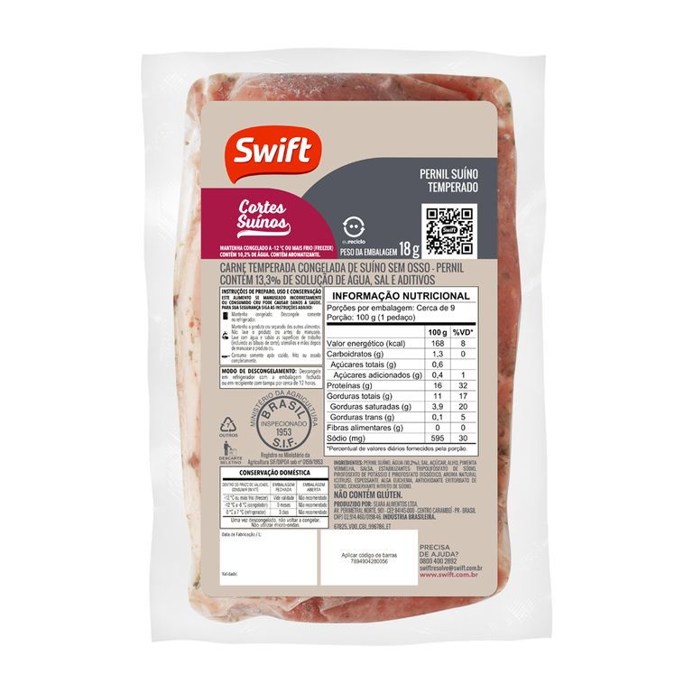 PERNIL SUÍNO SEM OSSO TEMPERADO DE 0,6KG A 1,2KG