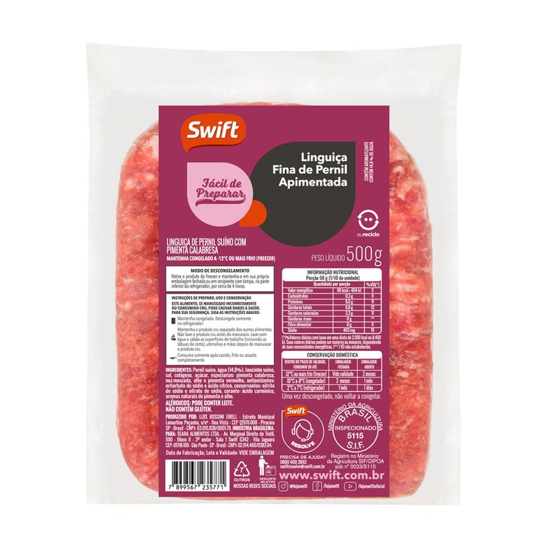 LINGUIÇA FINA DE PERNIL APIMENTADA 500G