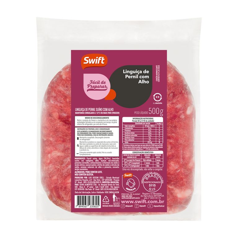 LINGUIÇA DE PERNIL COM ALHO 500G