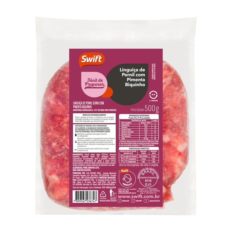 LINGUIÇA SUÍNA COM PIMENTA BIQUINHO 500G