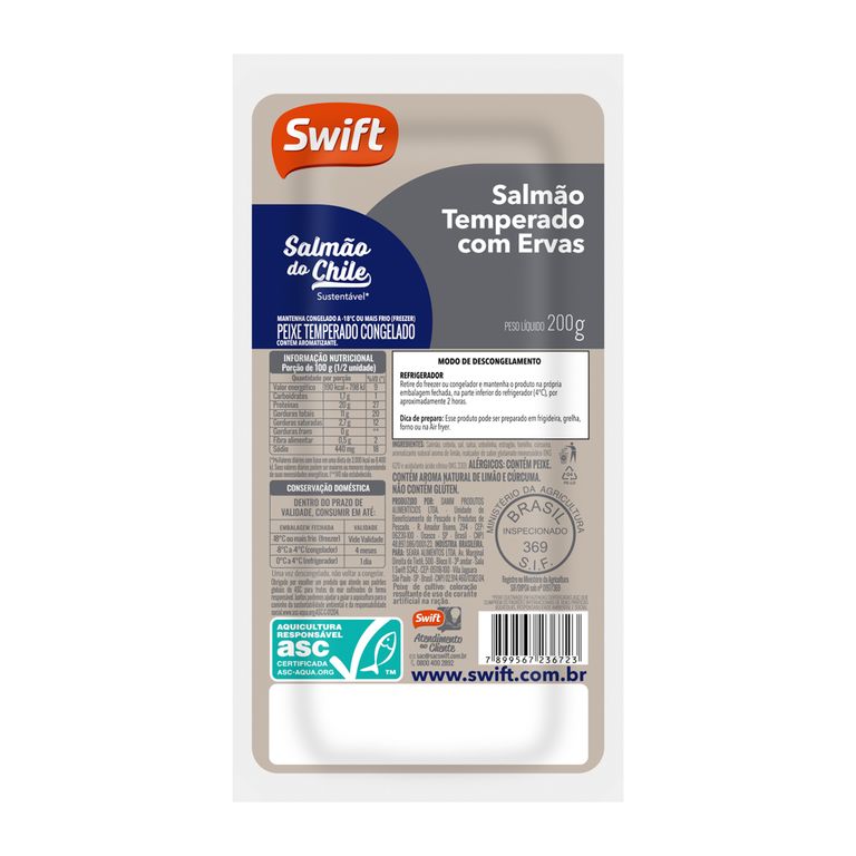 SALMÃO TEMPERADO COM LIMÃO E ERVAS 200G