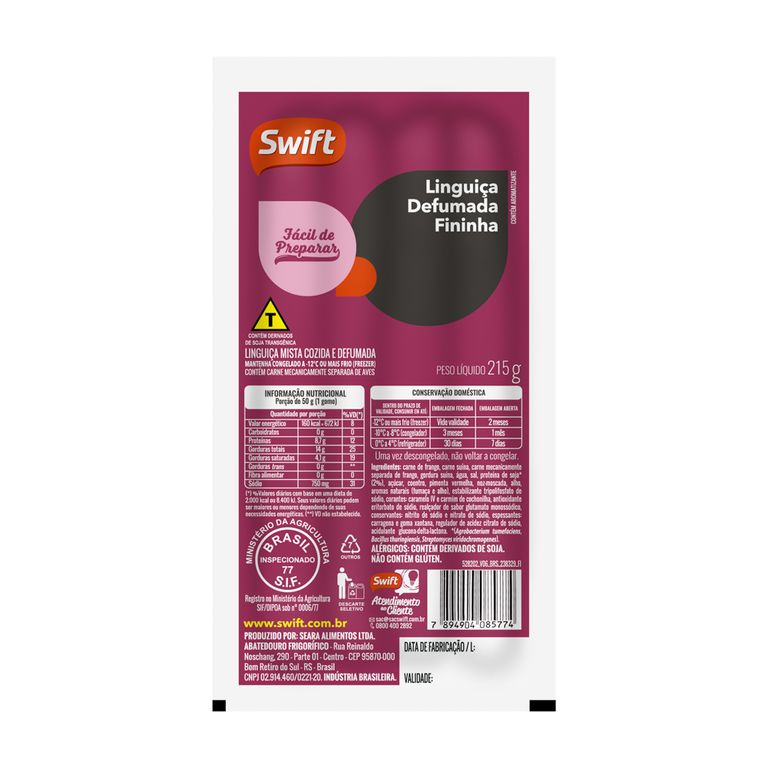 LINGUIÇA DEFUMADA FININHA 215G