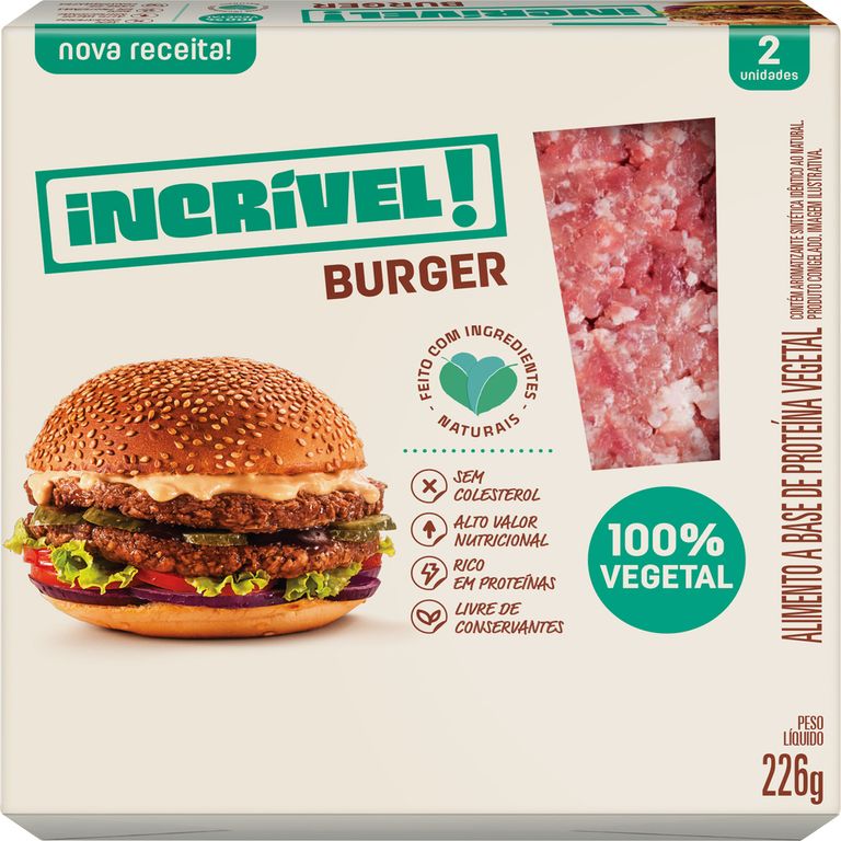 HAMBÚRGUER INCRÍVEL! 100% VEGETAL 226G